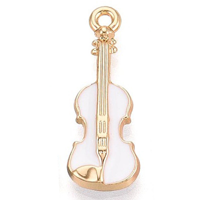 ECH21-WHI-1 White Enamel Guitar Charm/Pendant - light gold 