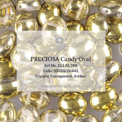 GBCDYOV08-209 Czech Candy Oval Beads - crystal amber, half coated