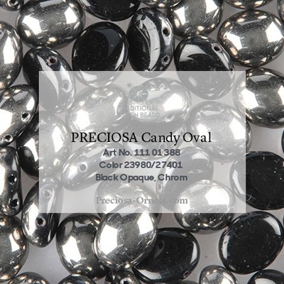 GBCDYOV08-288 Czech Candy Oval Beads - jet chrome, half coated