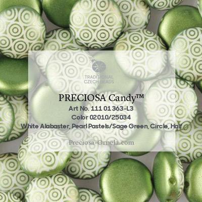 GBCDYLC08-344 Czech Candy Beads - pastel olivine laser circles